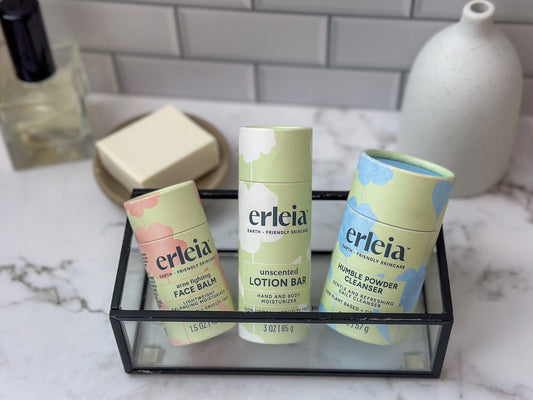 Chuan's Promise humble Powder Cleanser on a bathroom counter