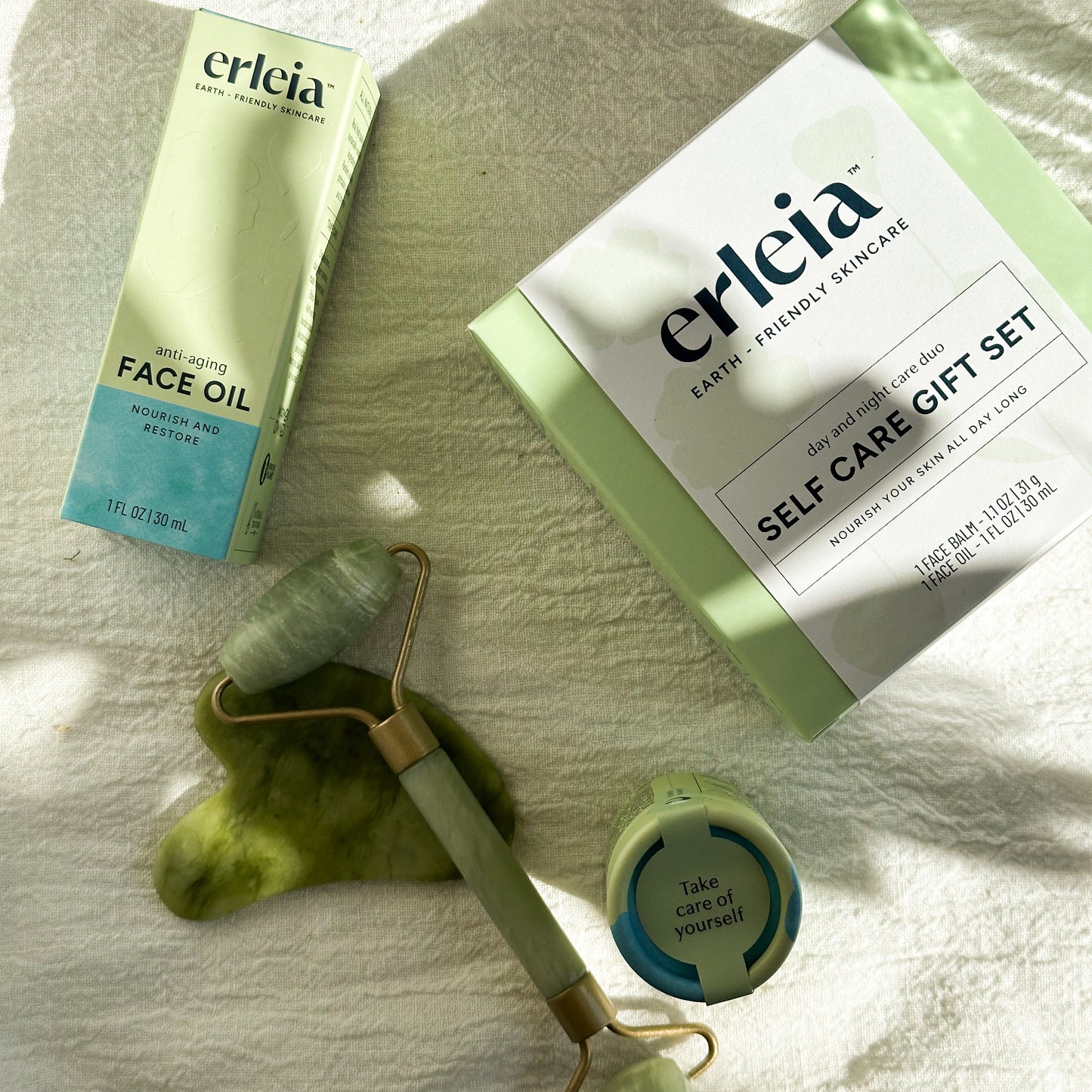 Erleia Day and Night Care Duo Self Care Set - With Anti-Aging Face Oil & Face Balm and accessories (not included in gift set)