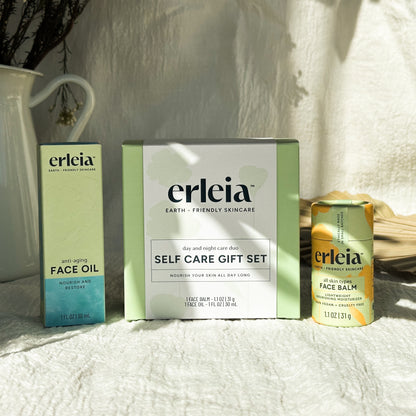 Erleia Day and Night Care Duo Self Care Set - With Anti-Aging Face Oil & All Skin Types Face Balm