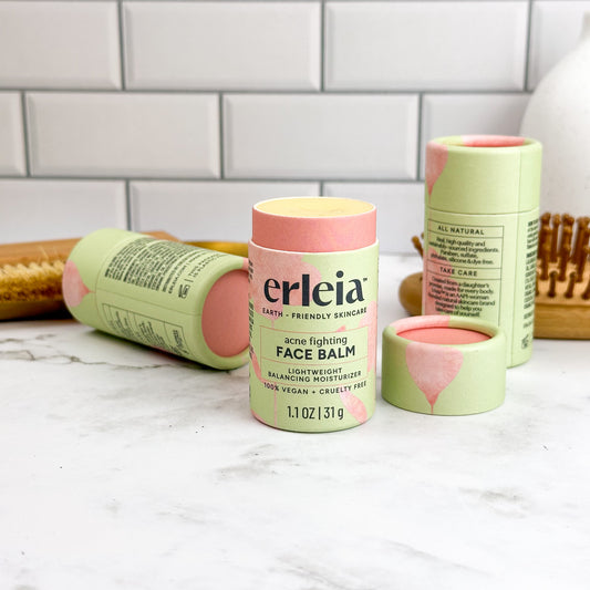 An Erleia Acne Fighting Face Balm, open and showing product