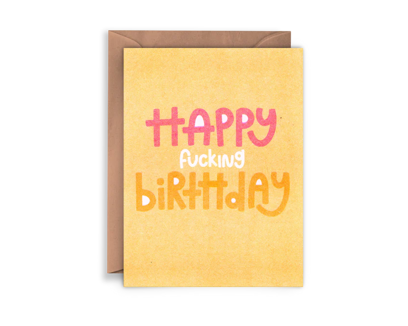 Birthday card with colorful text on a white background