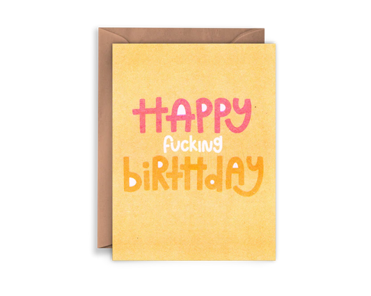 Birthday card with colorful text on a white background